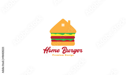 hamburger food with home colorful logo design vector icon symbol illustration