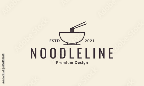 noodle and bowl simple food  lines with chopsticks logo design vector icon symbol illustration