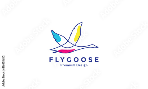 lines art abstract color bird goose or swan logo design vector icon symbol illustration