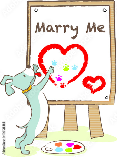 vector cartoon dog with love ballon card: marry me