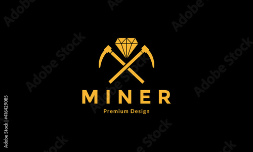 miners with diamond gold logo design vector icon symbol illustration