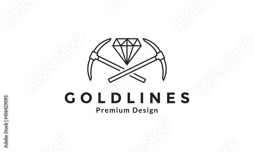 miners with diamond lines logo design vector icon symbol illustration