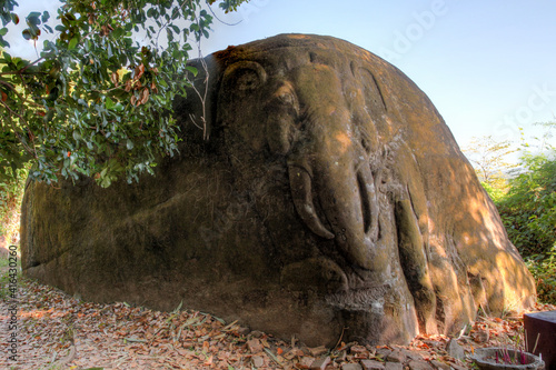 Elephant rock carving Wat Phou Ancient site ruins in southern Laos Champassak Pakse