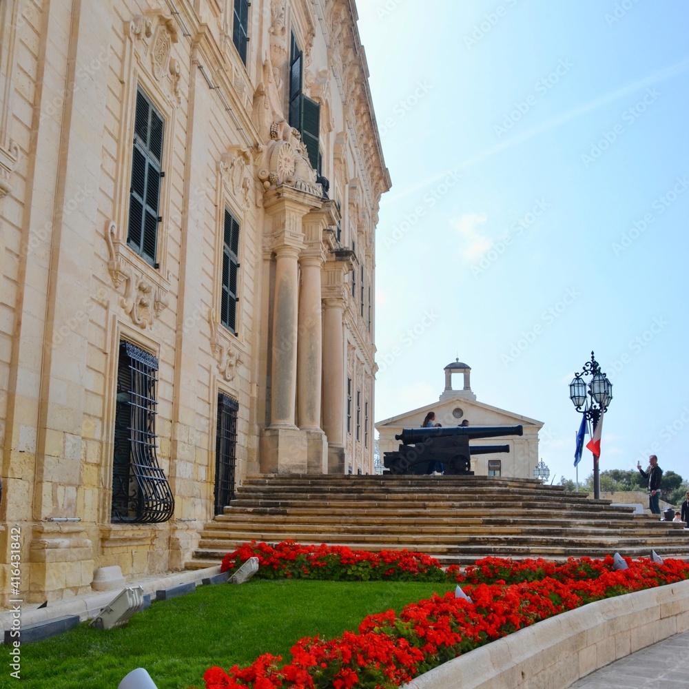 Valletta Malta and the historic baroque building that houses the Prime Minister's Offices
