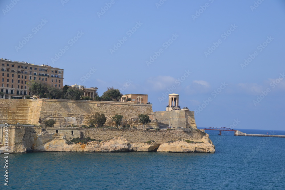 A view of the Lower Barrakka Gardens and viewpoint as seen from the Grand Harbour in Valletta Malta