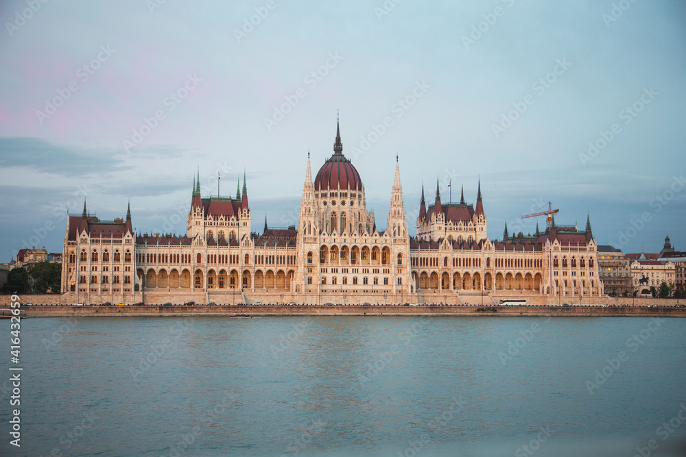 Sunset over the Hungarian Parliament Building
Országház and Danube River, Budapest, Hungary