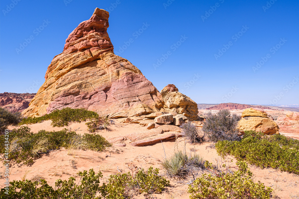 The beautiful landscape and rock formations of Coyote Buttes South in the Vermilion Cliffs National Monument in northern Arizona The beautiful landscape and rock formations of Coyote Buttes South in the Vermilion Cliffs National Monument in northern Arizona