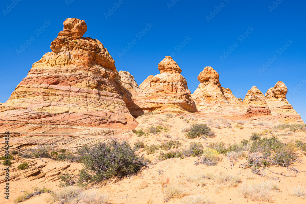 Fototapeta premium The beautiful landscape and rock formations of Coyote Buttes South in the Vermilion Cliffs National Monument in northern Arizona