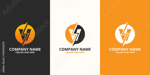 Electric initial letter V Logo Icon Template. Illustration vector graphic. Design concept Electrical Bolt With letter symbol. Perfect for corporate, more technology brand identity