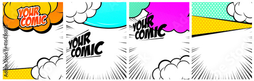Comic cover, bubble speech, blank background template