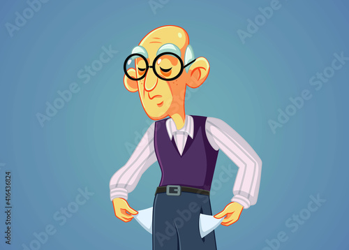 Broke Senior Man Holding Empty Pockets