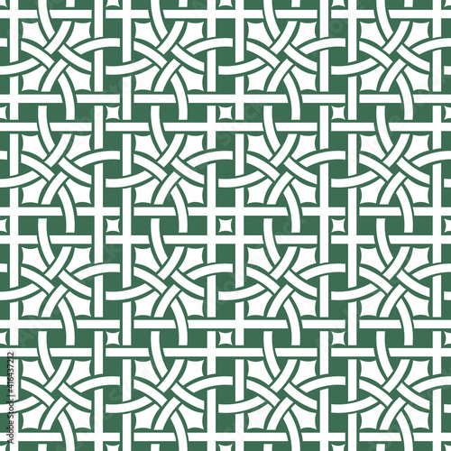 Vintage Scandinavian ornament with weaving circles, seamless pattern, monochrome vector.