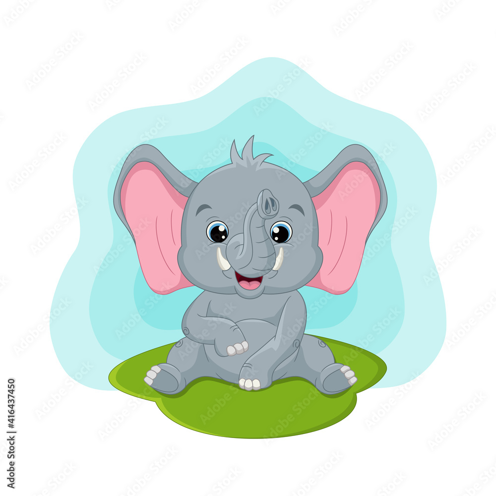 Obraz premium Cute baby elephant sitting in the grass