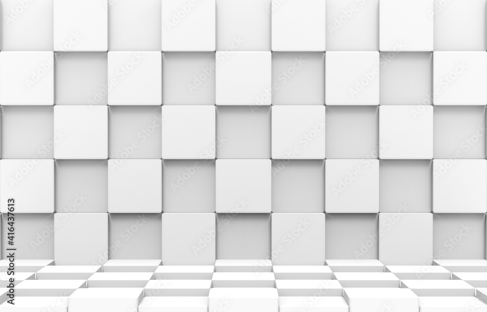 3d rendering. modern futuristic white square round cube boxes stack wall and floor design art background. 3d rendering. modern futuristic white square round cube boxes stack wall and floor design art background.