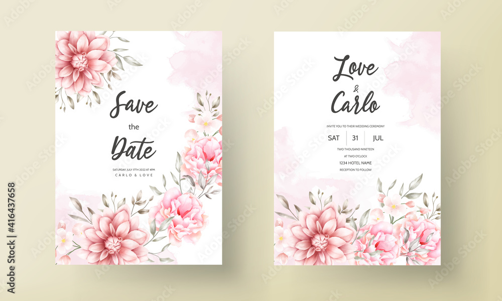 Beautiful soft peach and brown floral watercolor wedding card
