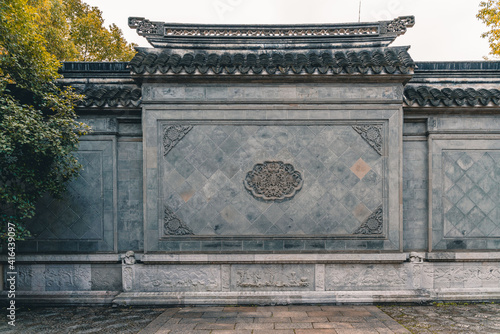 Detail view of the architectures and landscape in a traditional Chinese garden in Suzhou, China.