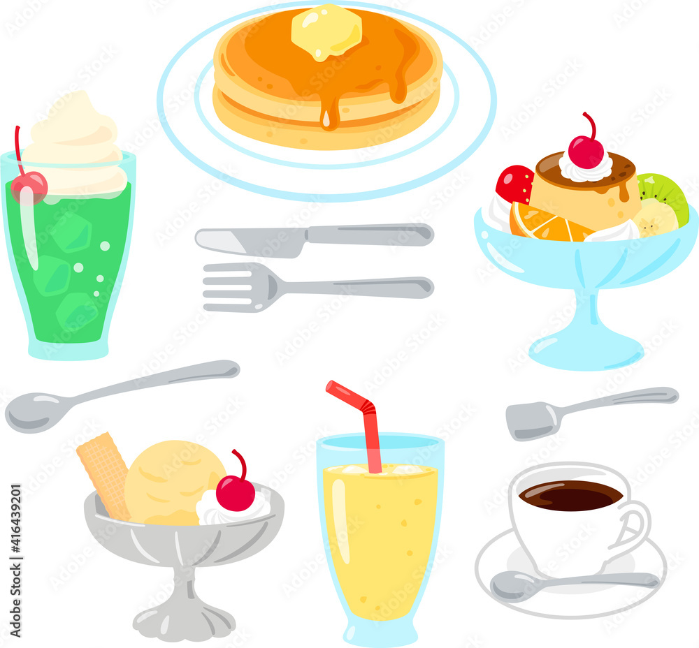 喫茶店のデザートメニューのイラストセット 喫茶店のデザートメニューのイラストセット