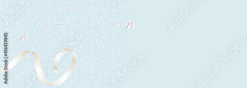 レース風の模様　キラキラした石とシルキーなリボン　ウエディングのイメージ