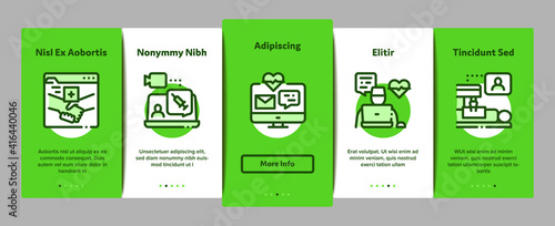 Telemedicine Treatment Onboarding Mobile App Page Screen Vector. Patient Online Medical Exam And Telemedicine, Internet Video Call With Doctor And Diagnostic Illustrations