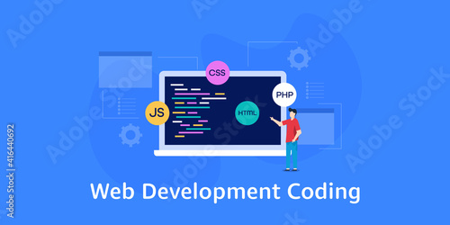Flat design illustration concept of website and application development, programming and coding with ux designer.