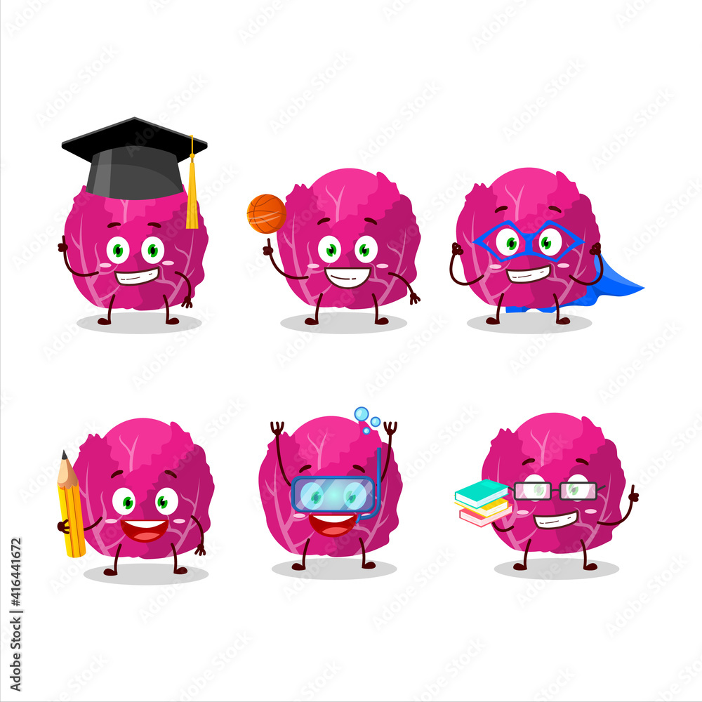 School student of red cabbage cartoon character with various expressions School student of red cabbage cartoon character with various expressions