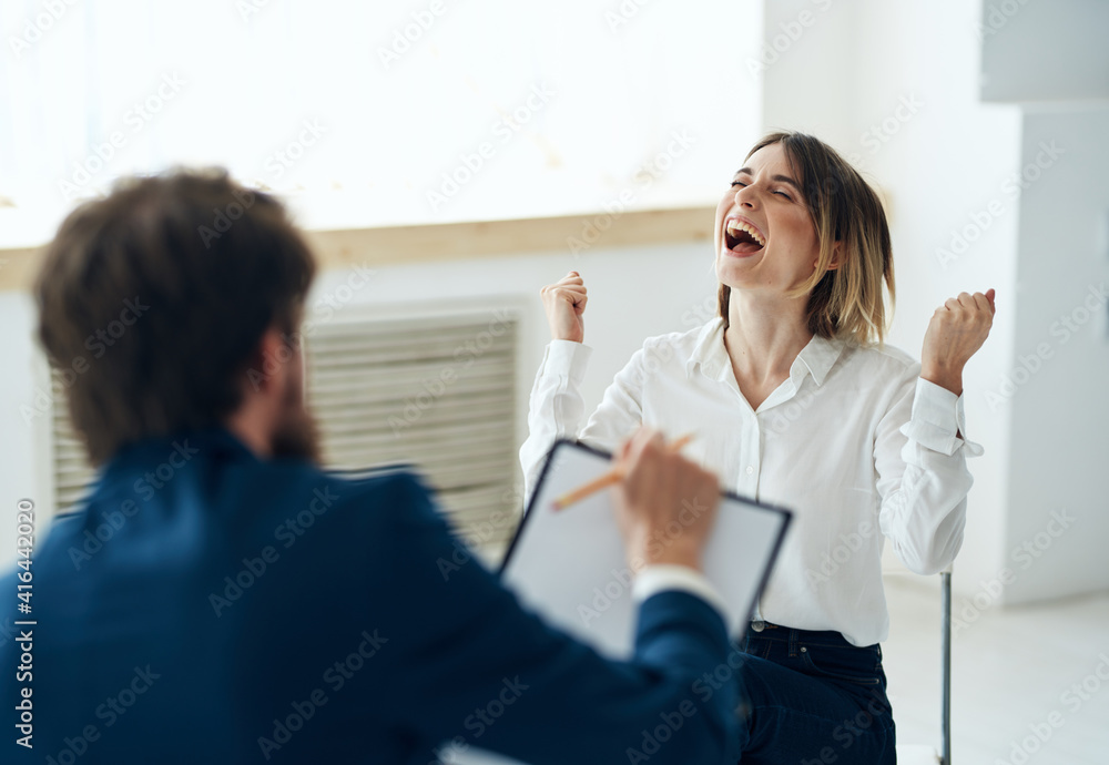 woman patient at the reception with a psychologist health diagnostics consultation woman patient at the reception with a psychologist health diagnostics consultation