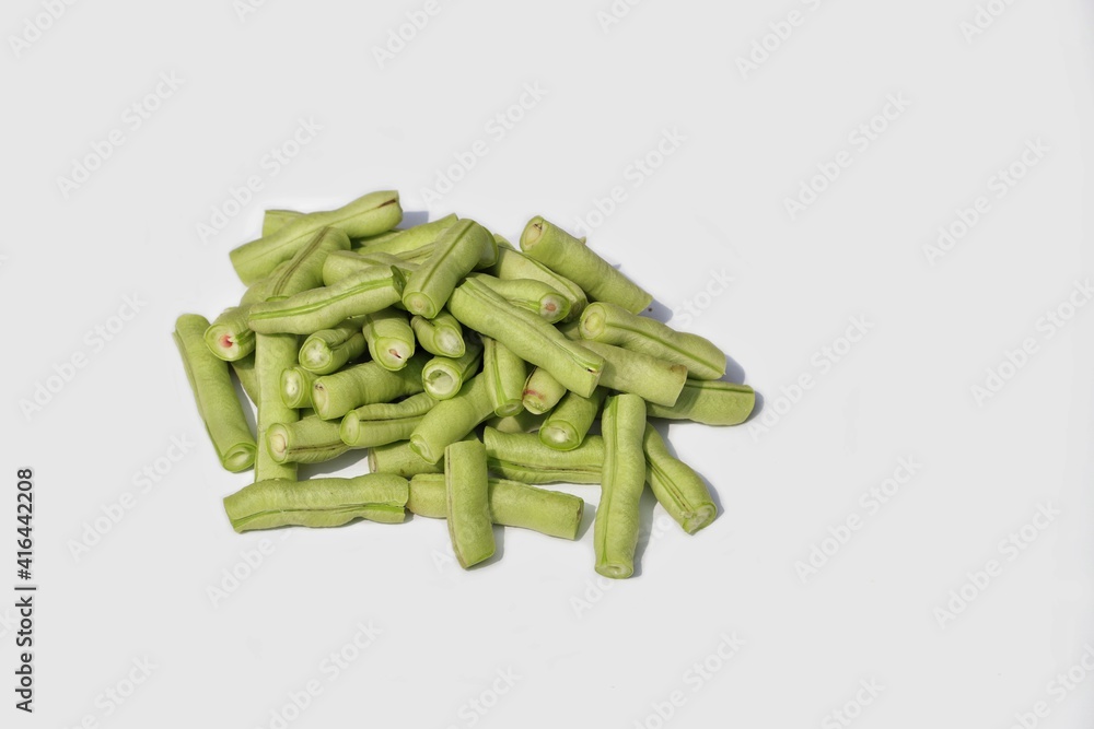 Chopped Cowpea or Vigna Unguiculata Isolated on White Background with Copy Space, Also Known as Black-Eyed Peas Chopped Cowpea or Vigna Unguiculata Isolated on White Background with Copy Space, Also Known as Black-Eyed Peas