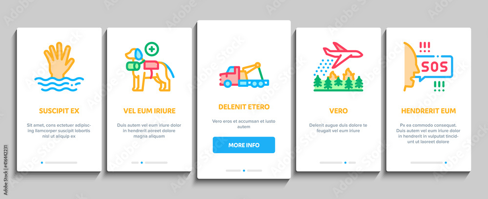 Rescuer Equipment Onboarding Mobile App Page Screen Vector. Rescue Dog And Truck, Helicopter And Lifebuoy, Tornado And Tsunami, Ship Fire And Explosion Illustrations Rescuer Equipment Onboarding Mobile App Page Screen Vector. Rescue Dog And Truck, Helicopter And Lifebuoy, Tornado And Tsunami, Ship Fire And Explosion Illustrations
