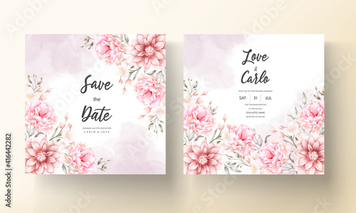 Beautiful soft peach and brown floral watercolor wedding card