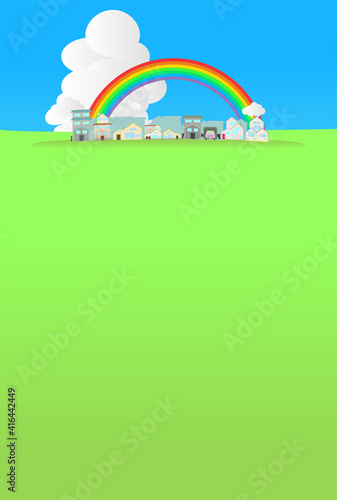 青空と緑の住宅・住まいのイメージ背景(縦)