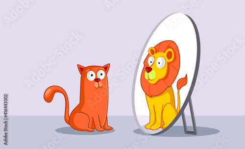 Confident Cat Looking in the Mirror Seeing a Lion
