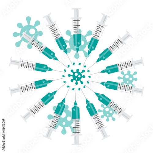 Covid-19 syringe radial vector illustration with virus logo