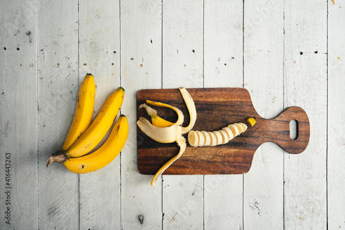 Bananas in a white wooden table