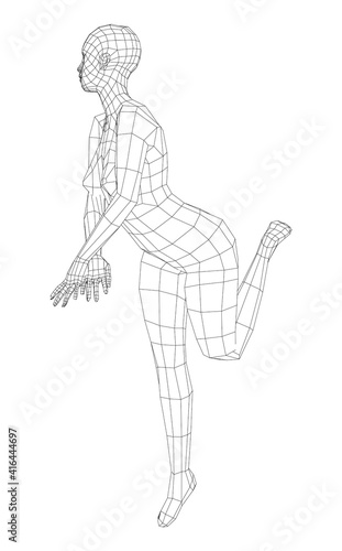 Wireframe girl posing in a sexy pose. Vector