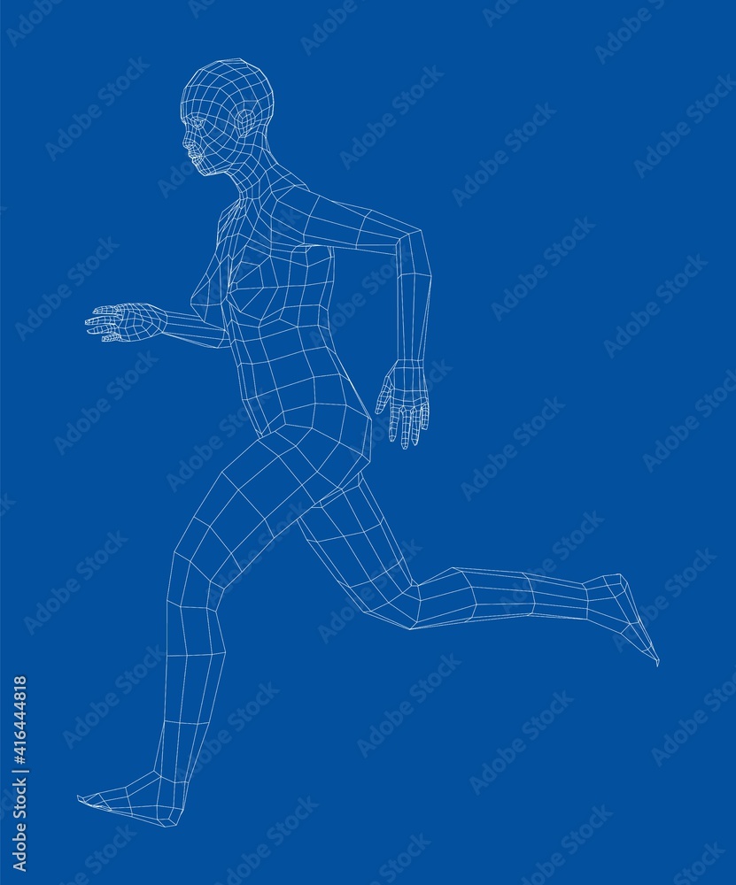 Wireframe running woman. Vector