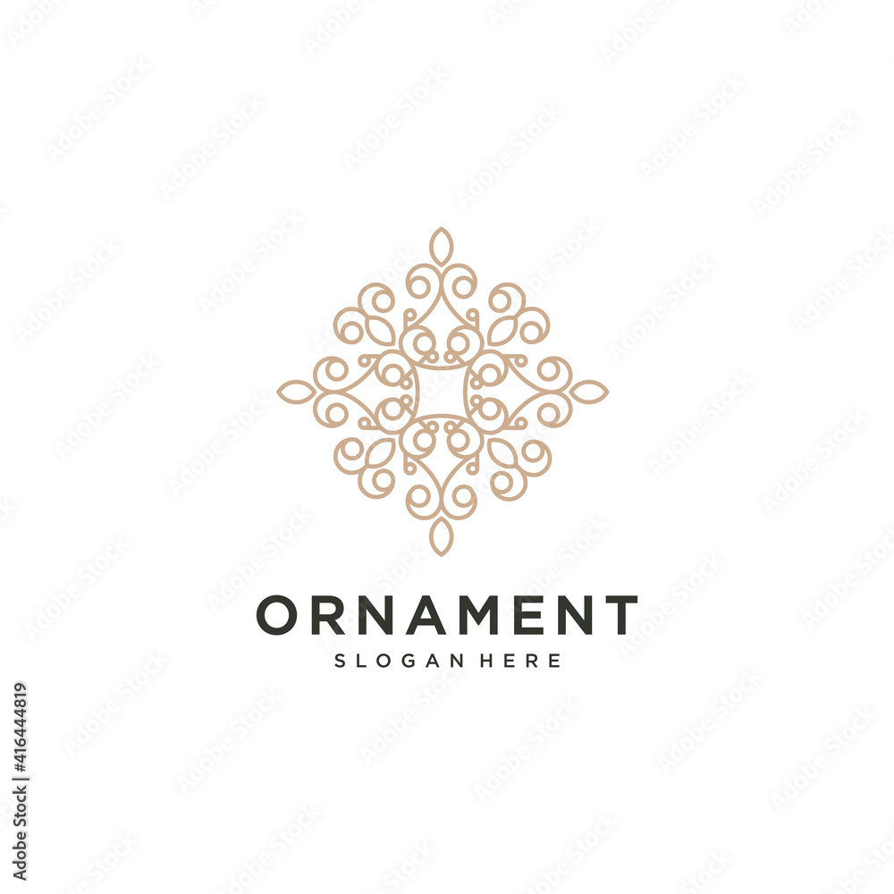 luxury ornament logo design. flower logo line black and gold