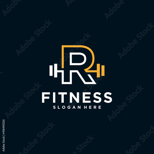 fitness logo alphabet letter with Kettlebell fitness vector icon design and Barbell Fitness Gym Logo Design
