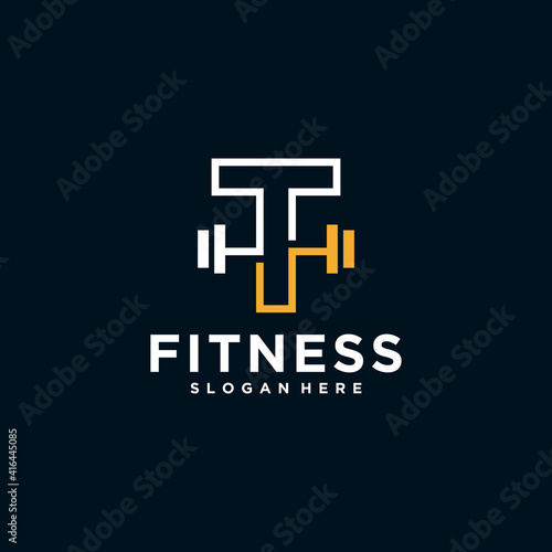 fitness logo alphabet letter with Kettlebell fitness vector icon design and Barbell Fitness Gym Logo Design