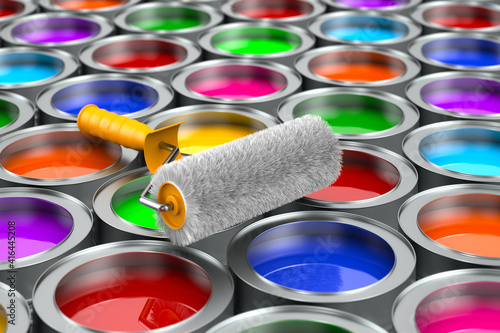 paintbrush and cans with co...