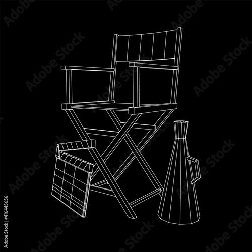 Director movie workplace chair. Wireframe low poly mesh vector illustration photo