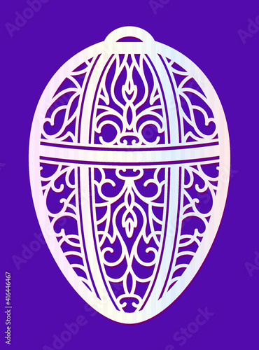 Laser cutting template. Easter ornate egg. Openwork Easter card with a lace egg. Stencil. Wood carving. Die cut vector silhouette. photo