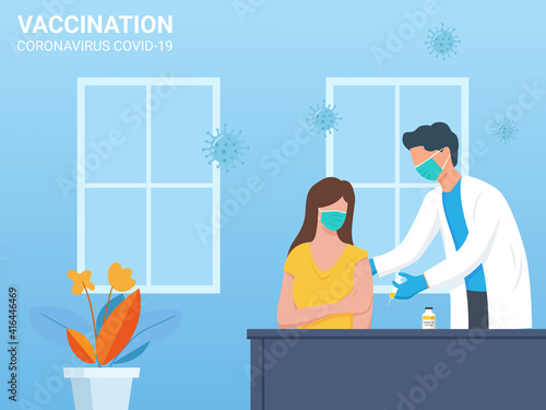 Flat design doctor injecting vaccine to a patient