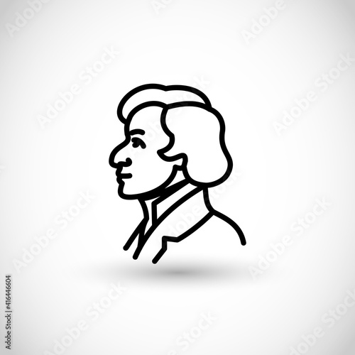 Frederic Chopin - Fryderyk Chopin, Polish famous pianist vector icon thin line style photo