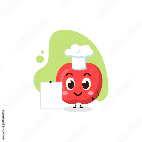 cute apple chef hold blank menu.cute vector illustration