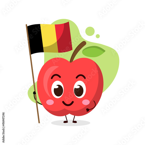 cute apple hold the flag of Belgium.cute vector illustration