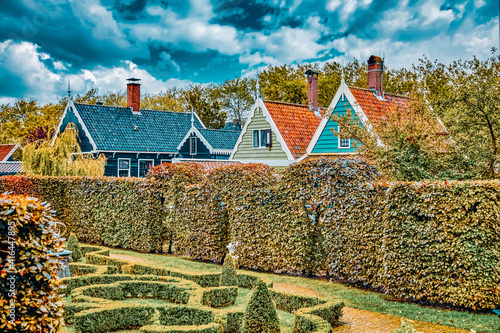 Canvas Print Typical, authentic village with cozy houses of the  countryside in the Netherlands