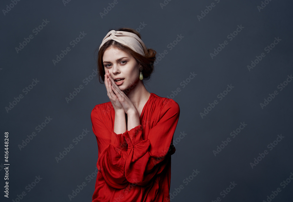Woman in red dress elegant style jewelry luxury ethnicity Woman in red dress elegant style jewelry luxury ethnicity