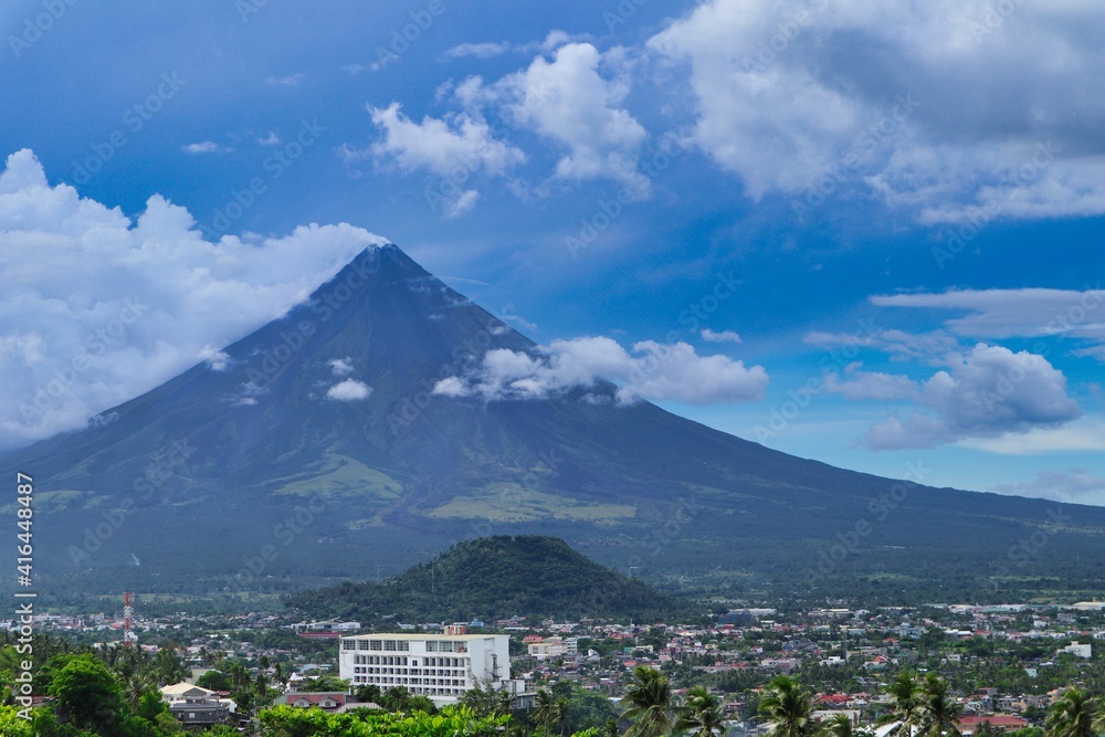 an aerial view of Legazpi city, albay, Philippines with Mayon Volcano, and lignon hill an aerial view of Legazpi city, albay, Philippines with Mayon Volcano, and lignon hill