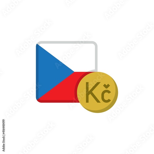 Czech money and flag flat icon, vector sign, Koruna currency with flag colorful pictogram isolated on white. CZK money symbol, logo illustration. Flat style design