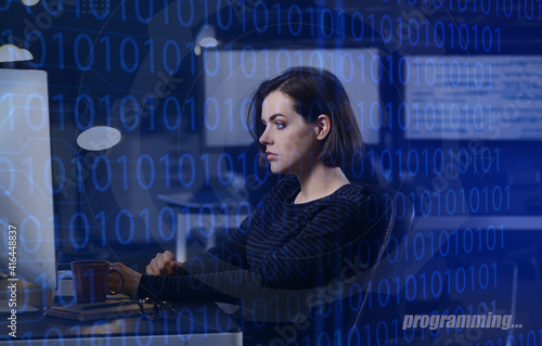 Female programmer working i...